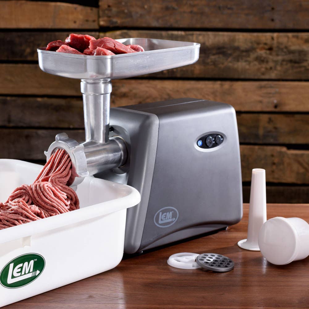 LEM Countertop Meat Grinder, 3 lb Grind, 575 W, 2-Speed, Aluminum/Plastic, Black