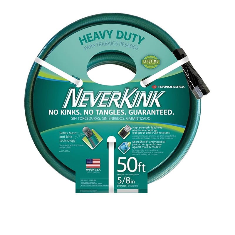 Neverkin Garden Hose, 50 ft L, Vinyl, Green