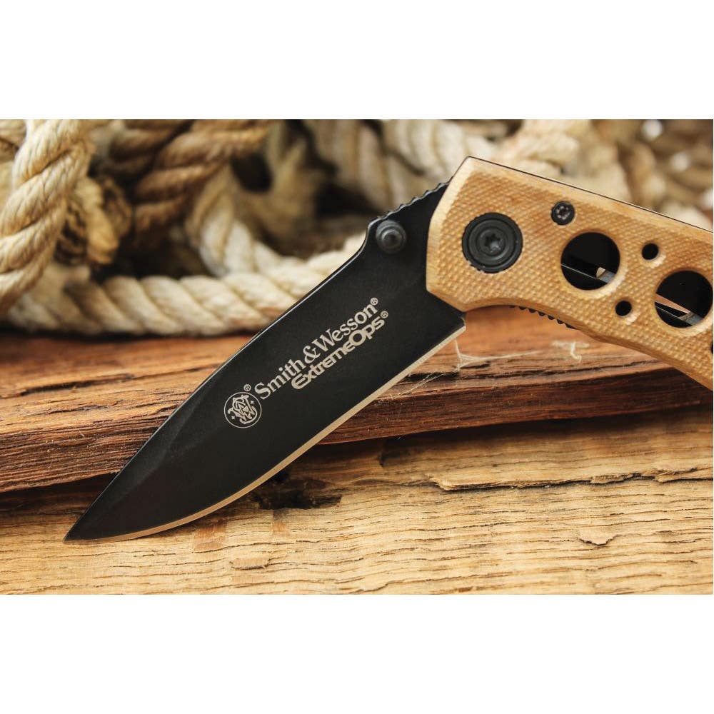 Smith & Wesson CK105HCP Folding Knife, 3.22 in L Blade, High Carbon Stainless Steel Blade, Aluminum Handle, 7.28 in OAL