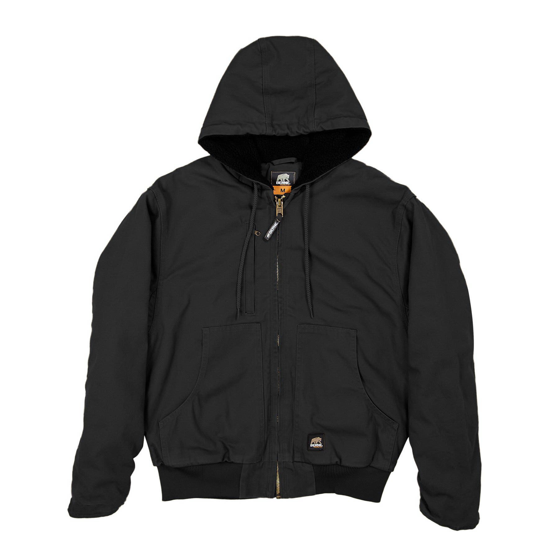 Berne Flex 180 Hooded Jacket, XL, Cotton Duck, Black, Zipper Closure, Tall