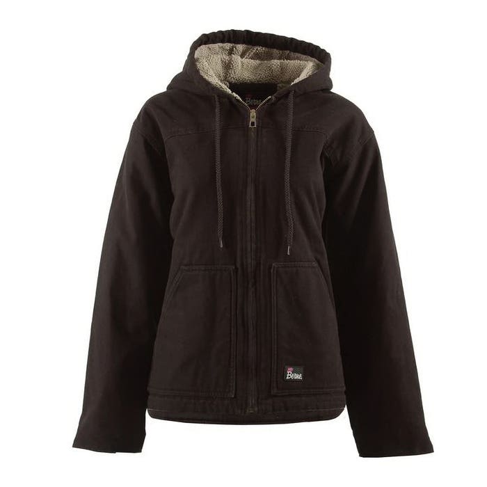 Berne Hooded Coat, 2XL, Cotton Duck, Dark Brown, Zipper Closure, Regular