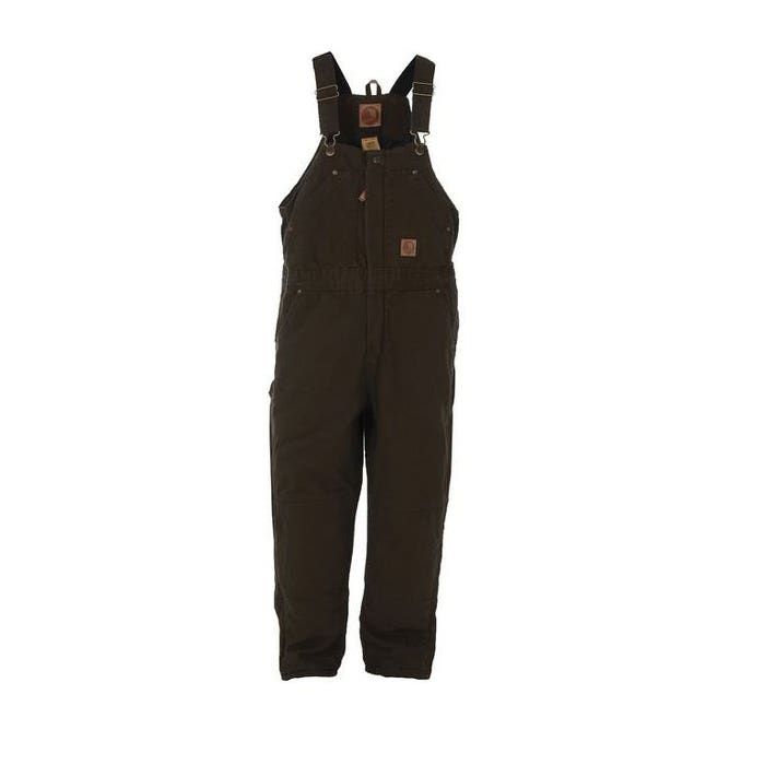 Berne Bib Overalls, Washed Youth's Insulated, Unisex, M, Cotton Duck, Bark, Regular