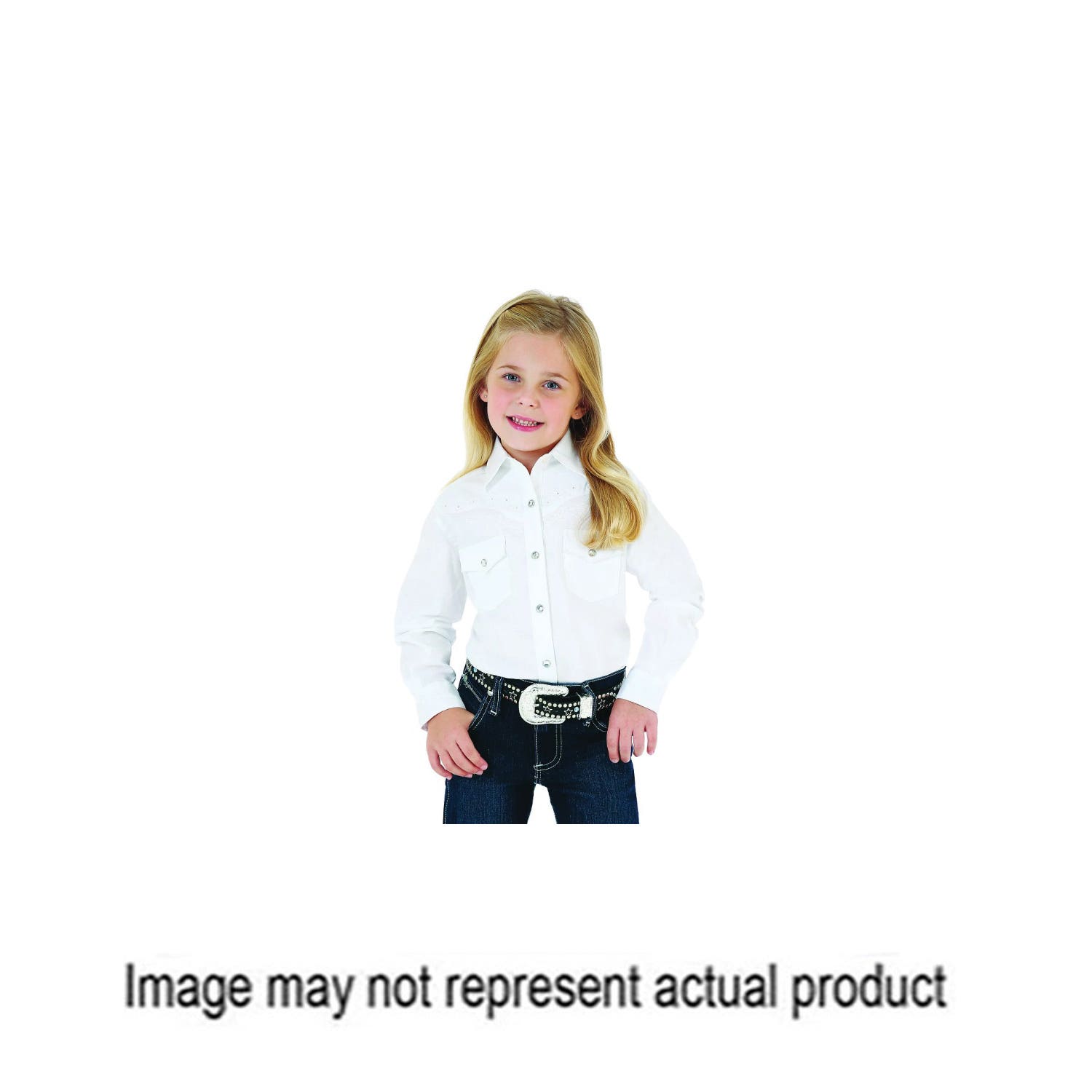 Wrangler GW7001W M Western Shirt, Girl's, M, Cotton, White, Long Sleeve, Snap Closure