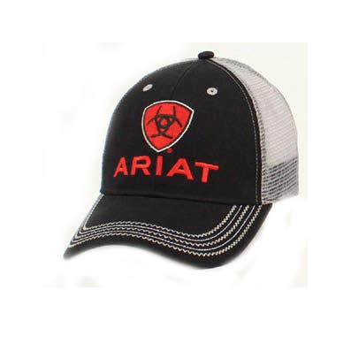 Ariat Cap, ARIAT Signature and Shield Logo, Men's, Cotton, Black/Red