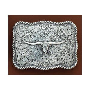 Nocona Rectangular Belt Buckle – Antique Silver