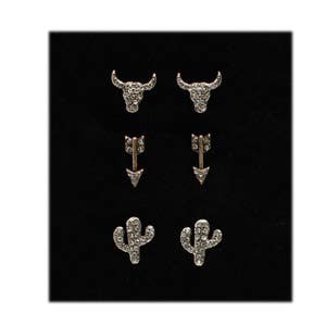 Blazin Roxx Women's Earrings Set, Cactus, Longhorn, and Arrowhead