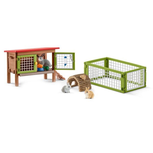 Schleich-S Farm World Series Rabbit Hutch Toy, Plastic, Brown/Green