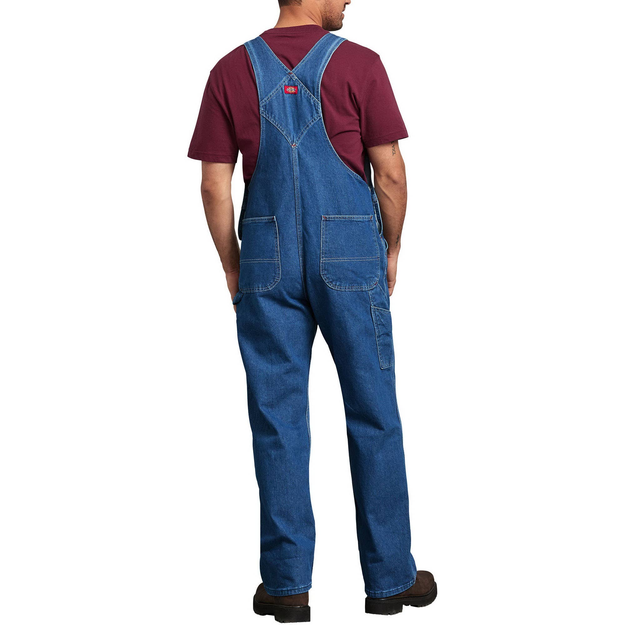 Dickies Bib Overalls, 32 in L Inseam, 36 in Waist, Cotton/Stonewashed Denim, Stonewashed Indigo Blue