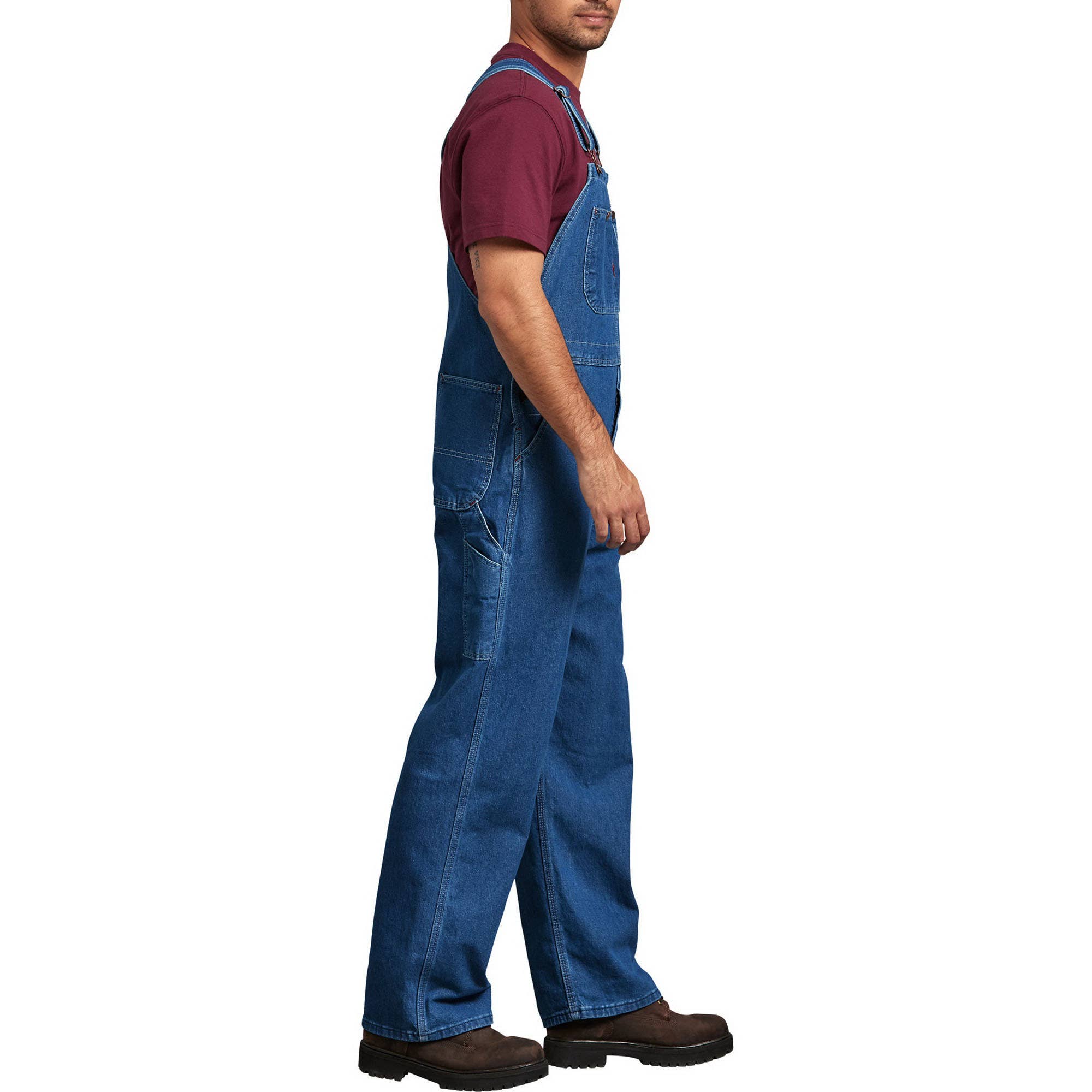 Dickies Bib Overalls, 32 in L Inseam, 36 in Waist, Cotton/Stonewashed Denim, Stonewashed Indigo Blue