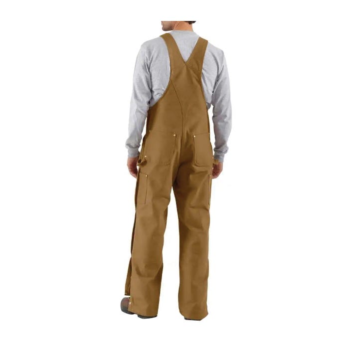 Carhartt R37-BRN30 38A Bib Overalls, 30 in L Inseam, 38 in Waist, Cotton Duck, Carhartt Brown, 7-Pocket