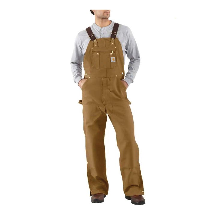 Carhartt R37-BRN30 38A Bib Overalls, 30 in L Inseam, 38 in Waist, Cotton Duck, Carhartt Brown, 7-Pocket