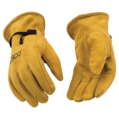Kinco 50BT-L Driver Gloves, Men's, L, Keystone Thumb, Ball and Tape Cuff, Suede Cowhide Leather, Gold