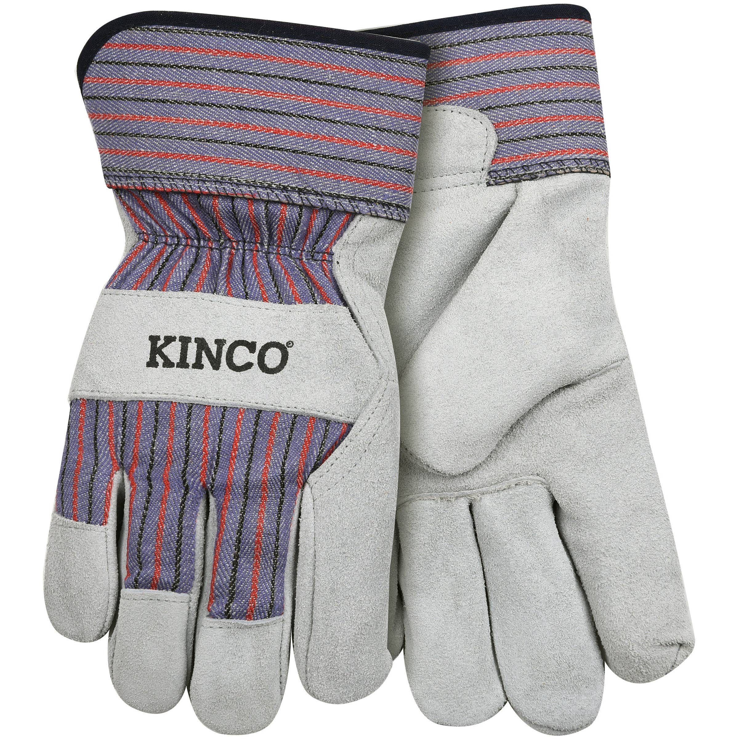 Kinco 1500-L Safety Gloves, Men's, L, Wing Thumb, Easy-On, Knit Wrist Cuff, Canvas/Cotton Back, Cotton/Polyester Lining