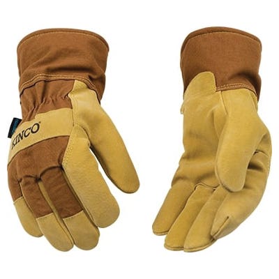 Hydroflector 1958-XL Safety Gloves, Men's, XL, Wing Thumb, Easy-On Cuff, Duck Canvas Back, Brown/Gold