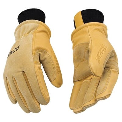 Heatkeep 901-L Safety Gloves, L, Gold, Men's, Wing Thumb, Easy-On, Knit Wrist, Pigskin Leather