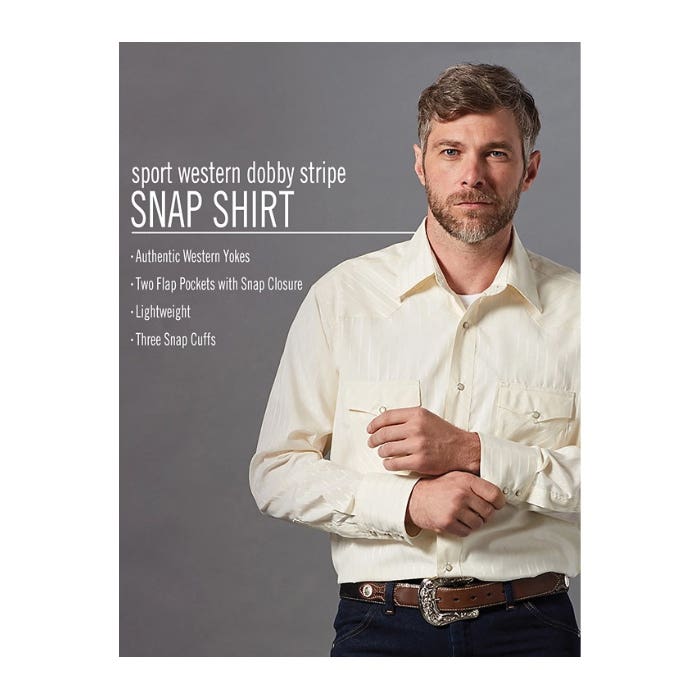 Wrangler 75221WH-2XLR Western Shirt, 2XL, Regular, Cotton/Polyester, White, Dobby Stripe Print/Pattern, Spread Collar