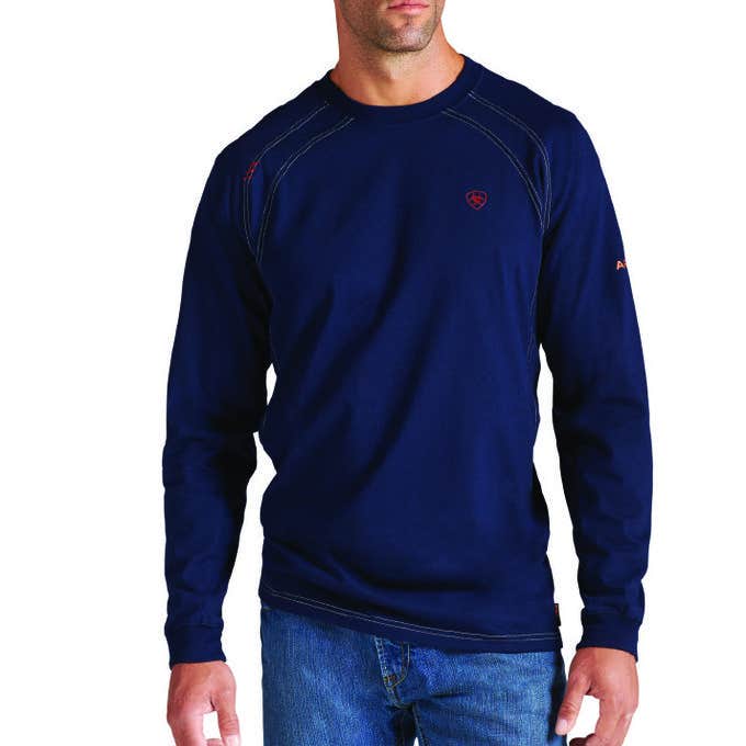 Ariat T-Shirt, L, Cotton, Navy, Long Sleeve
