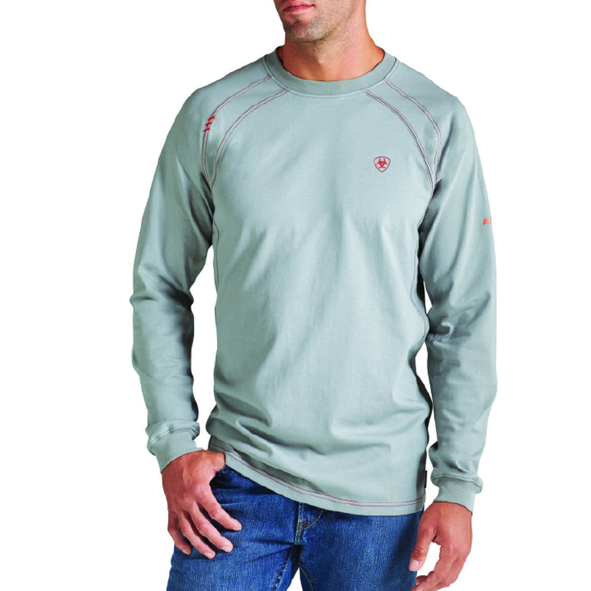 Ariat T-Shirt, M, Cotton, Silver Fox, Long Sleeve, Regular
