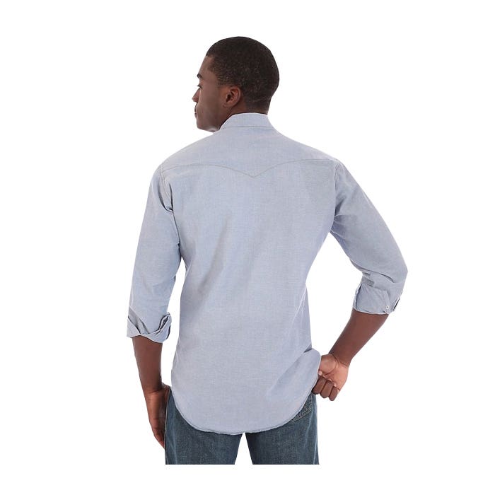 Wrangler Cowboy Cut Series 70130MW-19X35 Western Shirt, 3XL, Tall, Cotton/Polyester, Chambray, Spread Collar