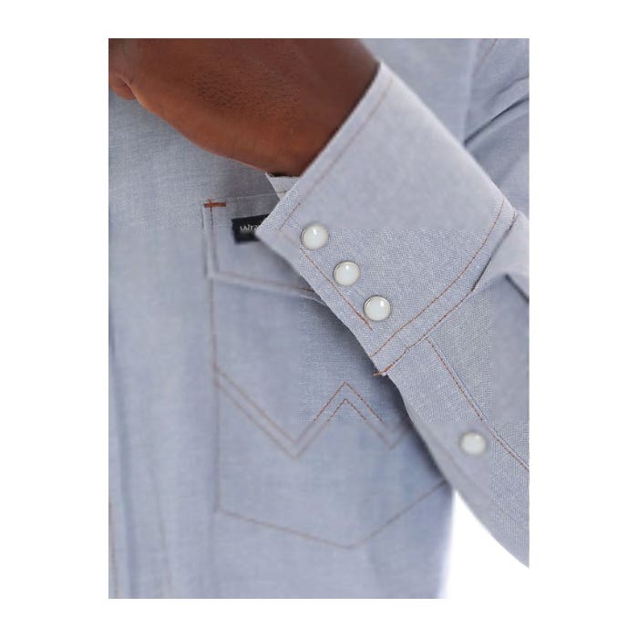 Wrangler Cowboy Cut Series 70130MW-18.5X37 Western Shirt, 2XL, Fits to Chest Size: 50 to 52 in, Chambray, Spread, Tall