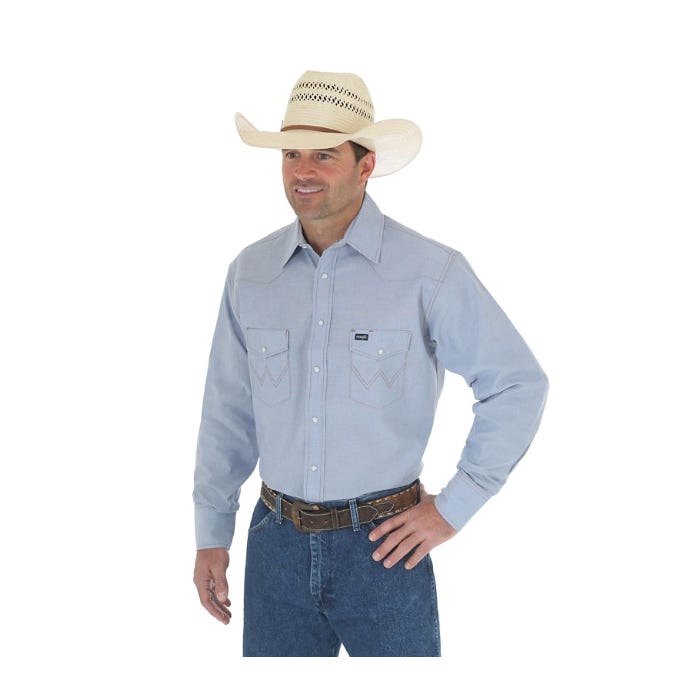 Wrangler Cowboy Cut Series 70130MW-17.5X37 Western Shirt, XL, Tall, Cotton/Polyester, Chambray, Spread Collar