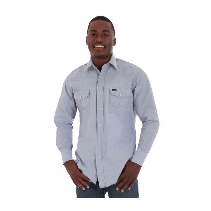 Wrangler Cowboy Cut Series 70130MW-18.5X37 Western Shirt, 2XL, Fits to Chest Size: 50 to 52 in, Chambray, Spread, Tall