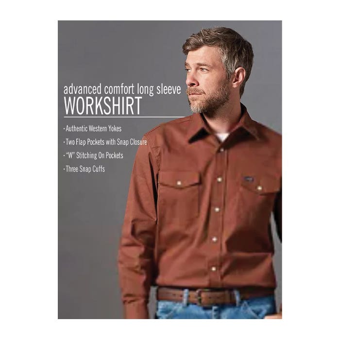 Wrangler Cowboy Cut Series MACW01D-XLR Shirt, XL, Regular, Cotton/Polyester/Spandex, Denim, Spread Collar, Long Sleeve
