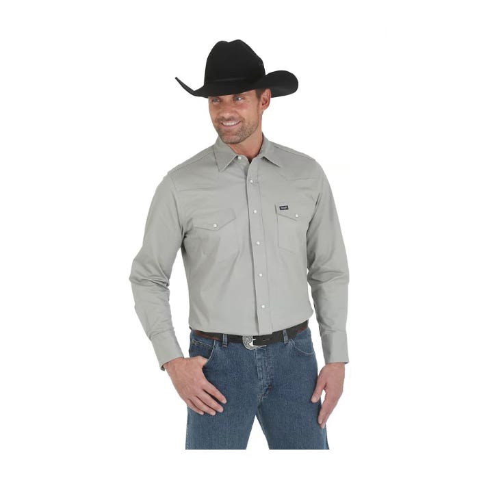 Wrangler Cowboy Cut Series MACW03H-LR Shirt, L, Regular, Cotton/Spandex, Cement, Spread Collar, Long Sleeve, Classic Fit
