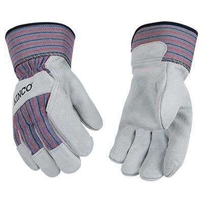 Kinco 1500-M Lightweight Gloves, Men's, M, Wing Thumb, Knit Wrist Cuff, Cotton Back, Blue/Gray/Red