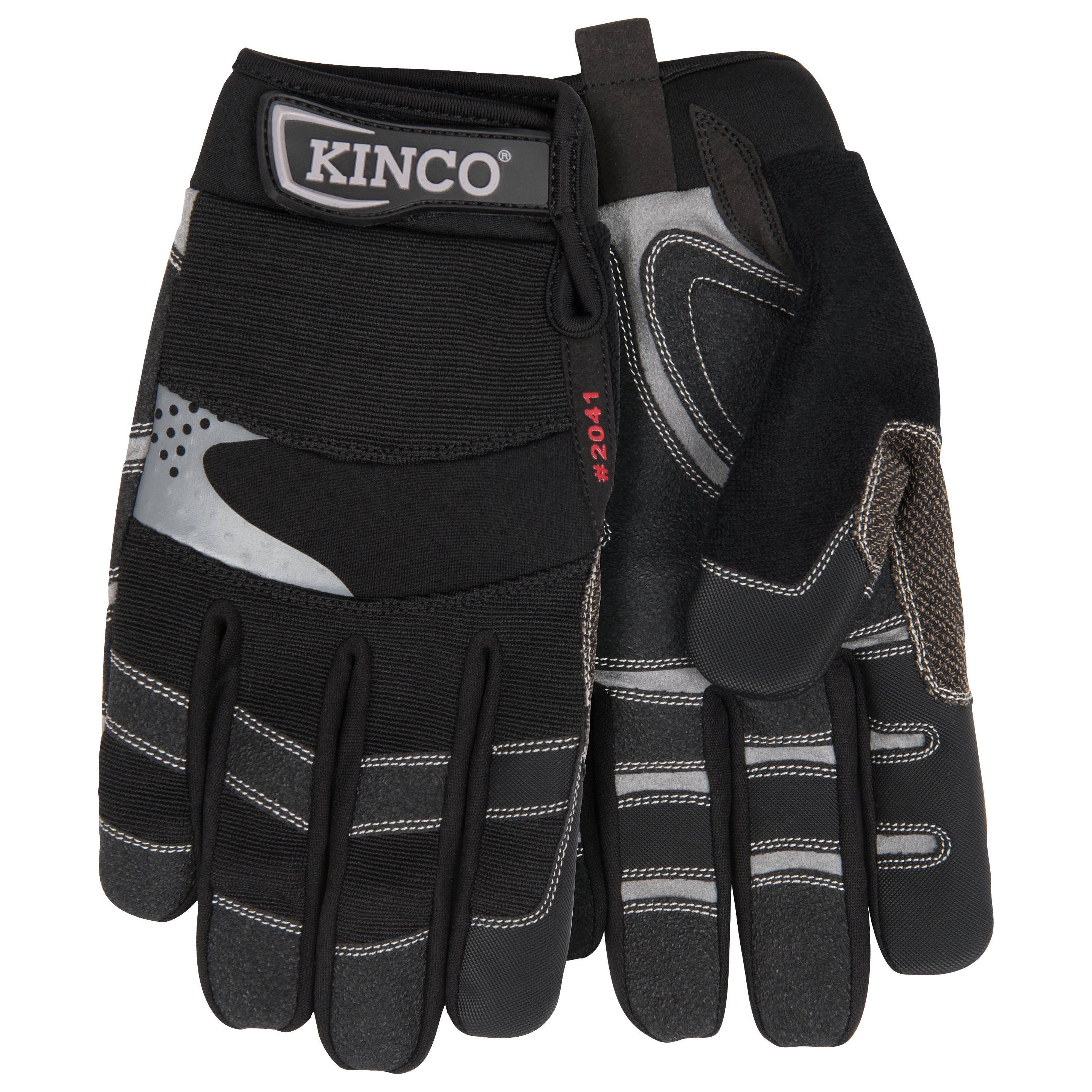 KincoPro 2041-XXL Work Gloves, Men's, 2XL, Angled Wing Thumb, Hook-and-Loop Cuff, Polyester Spandex/Synthetic Leather