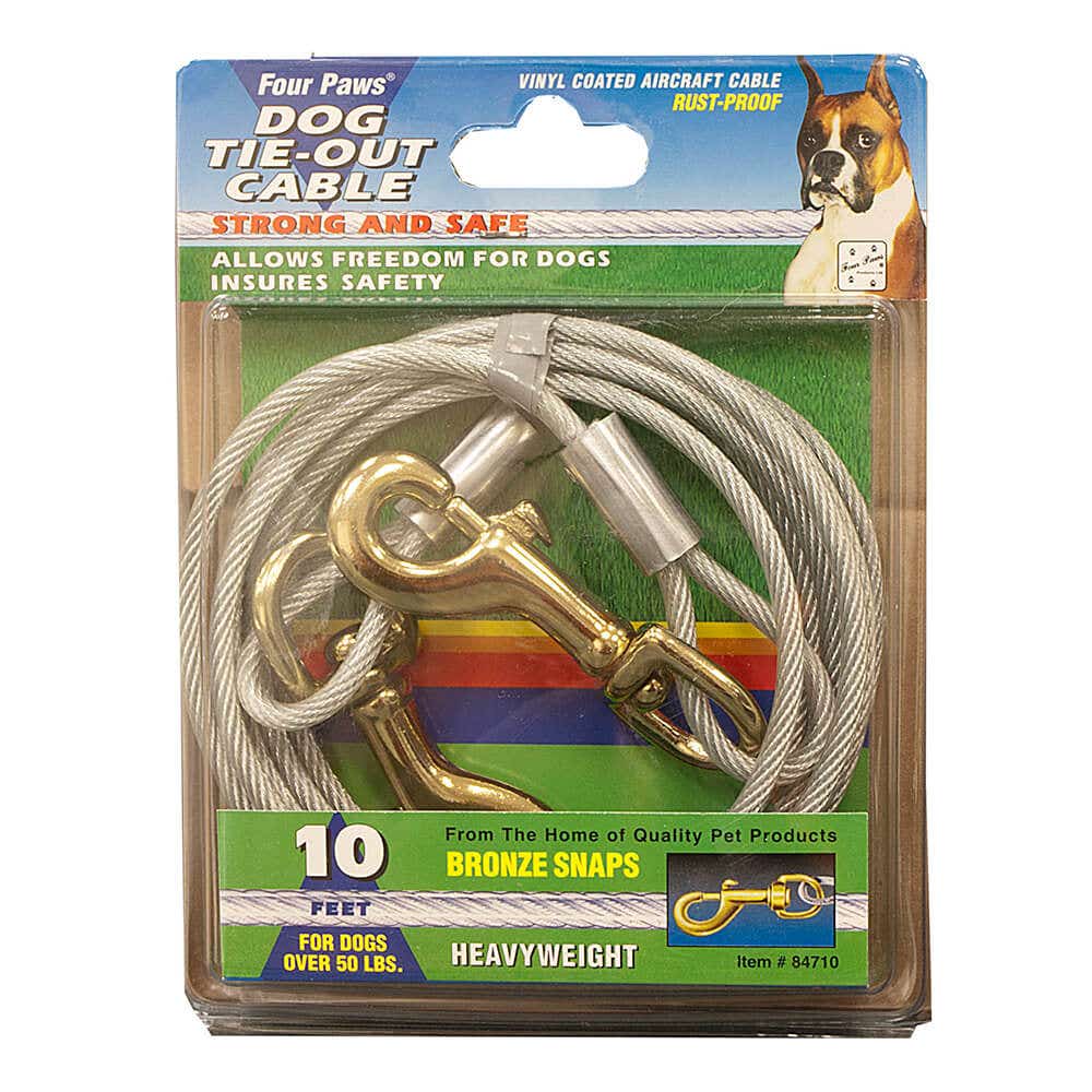 Four Paws Tie-Out Cable, Heavy-Weight, 10 ft L Belt/Cable, Silver