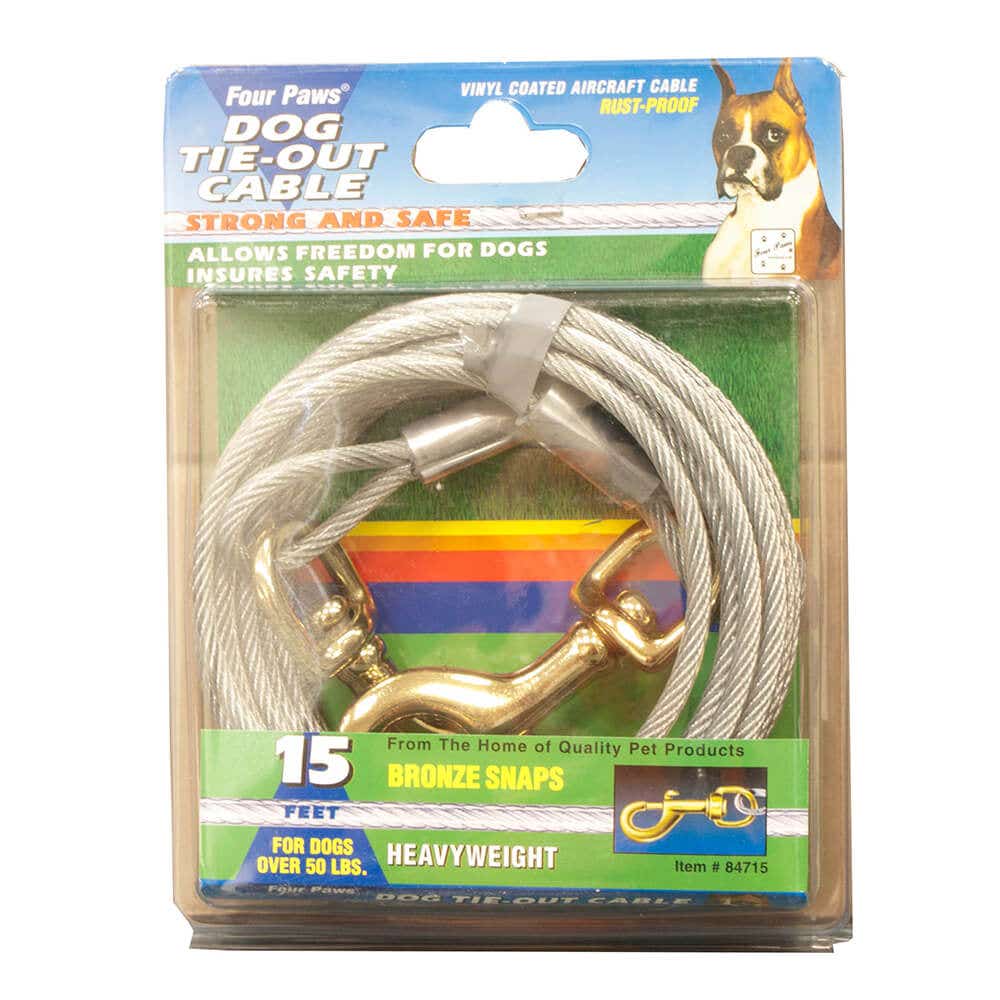Four Paws Tie-Out Cable, Heavy-Weight, 15 ft L Belt/Cable, Silver