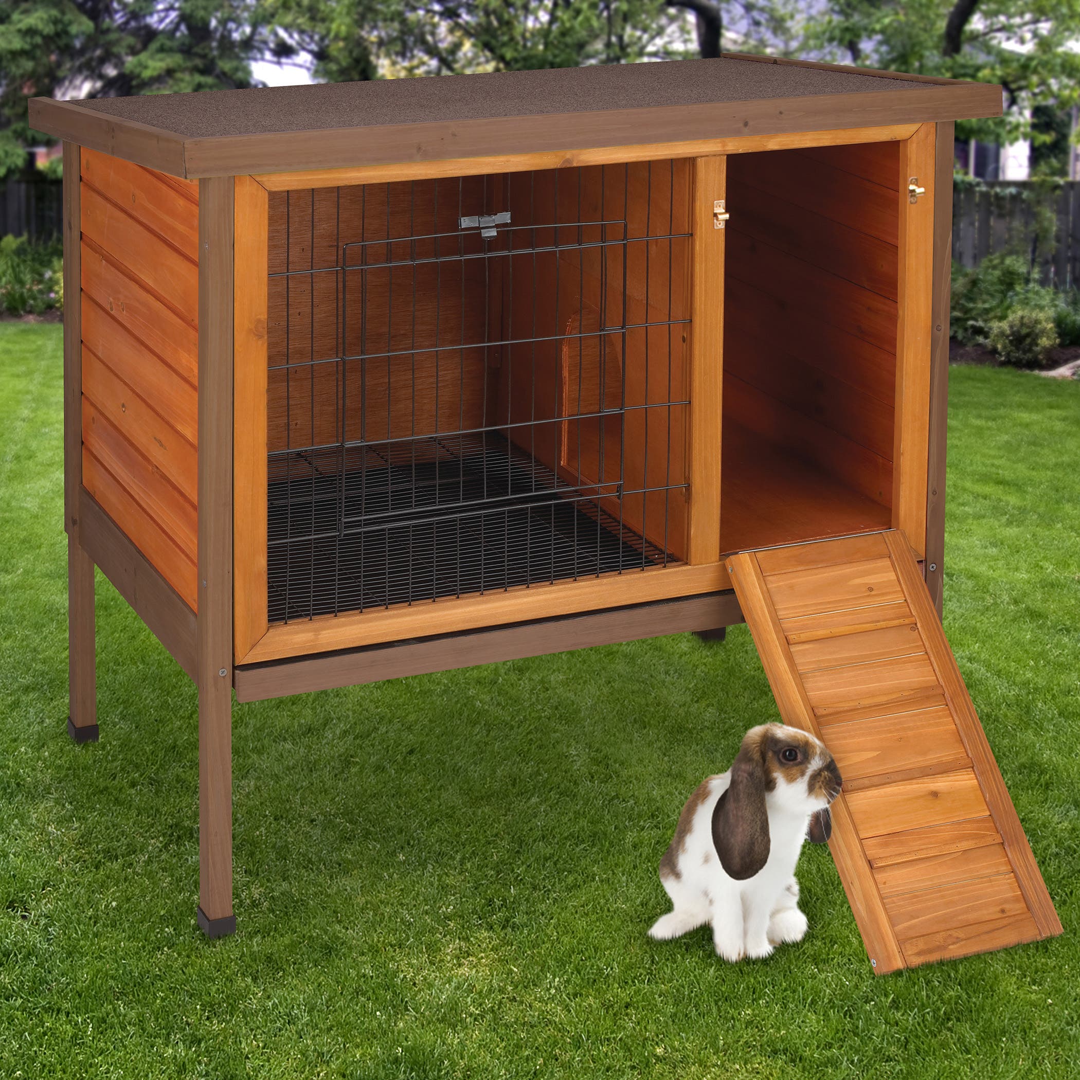 Ware Rabbit Hutch, 36 in W, 24 in D, 34-1/2 in H, M, Wood, Powder-Coated/Satin