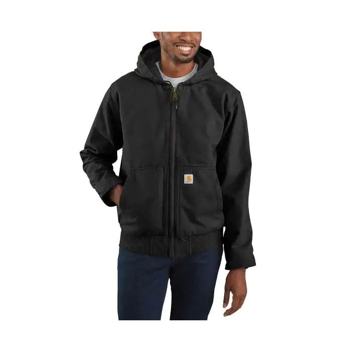 Carhartt Active Jacket, M, Black, Hooded Collar, Zipper Closure, Regular