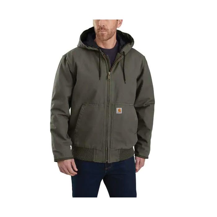 Carhartt Active Jacket, 2XL, Moss, Hooded Collar, Zipper Closure, Tall