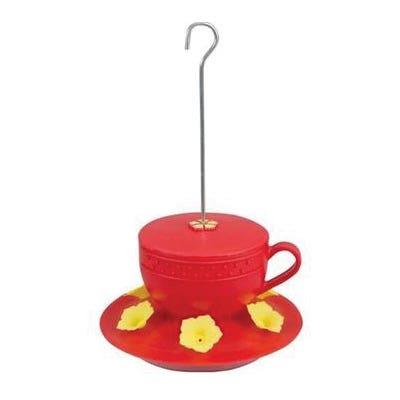 Heath Bird Feeder, Sweet Tea, 22 oz, Nectar, 6-Port/Perch, Red