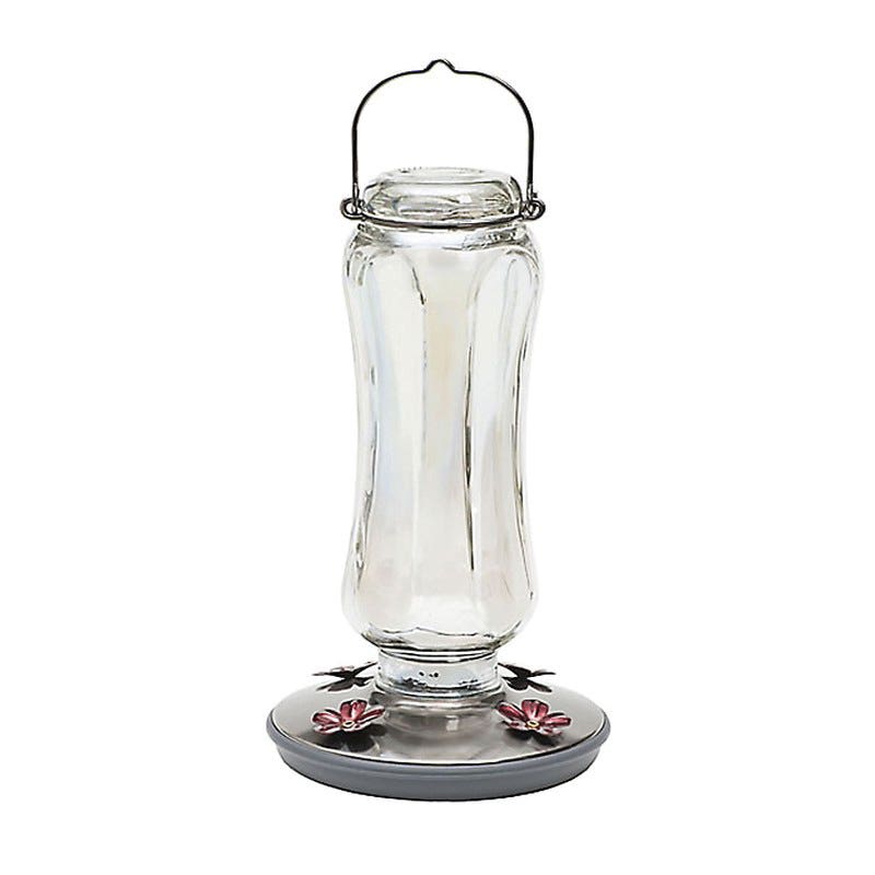 Perky-Pet Bird Feeder, 16 oz, 4-Port/Perch, Glass, Clear, 12 in H, Hanging Mounting