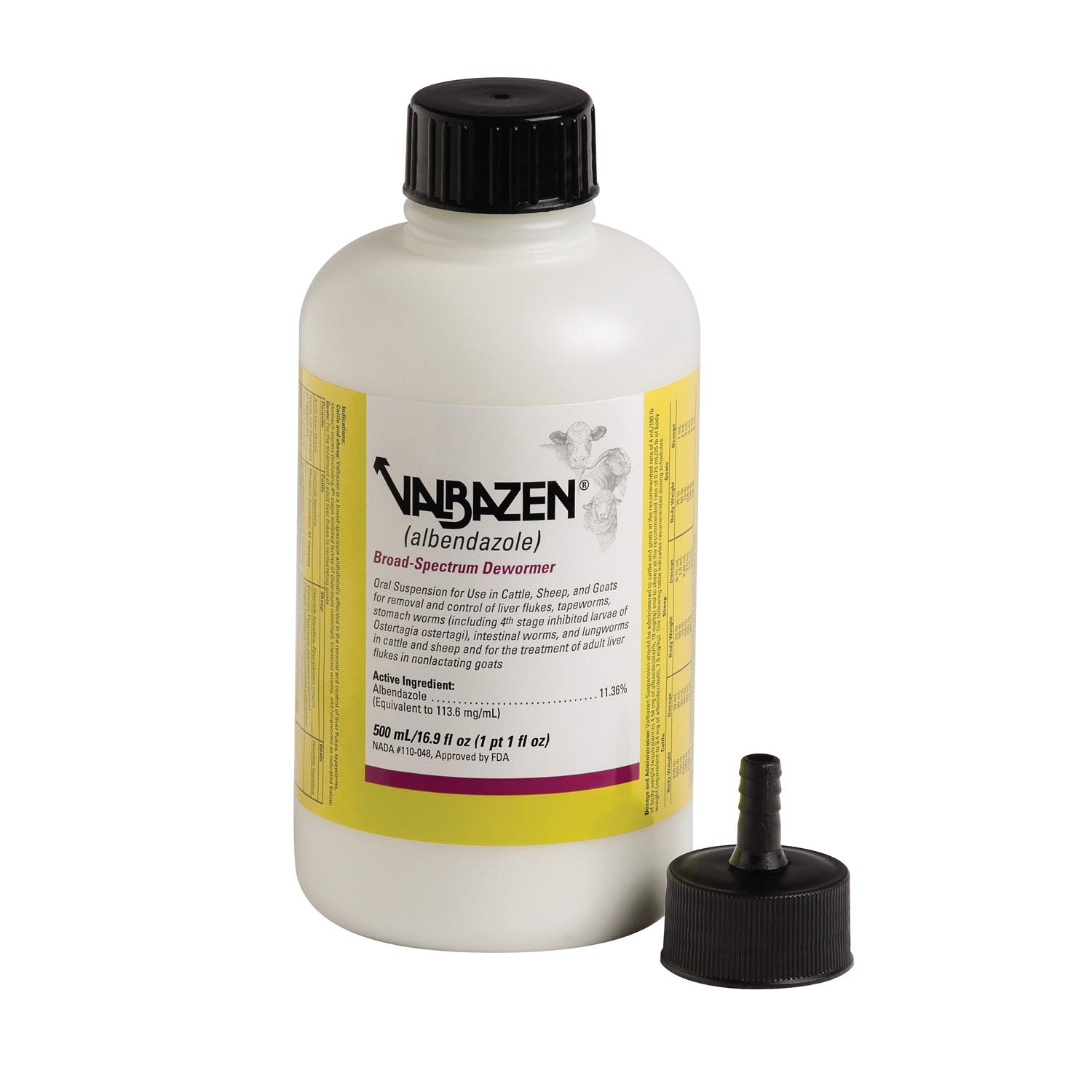 Valbazen Broad Spectrum Dewormer, Cattle, Sheep and Goats 500 mL, Bottle
