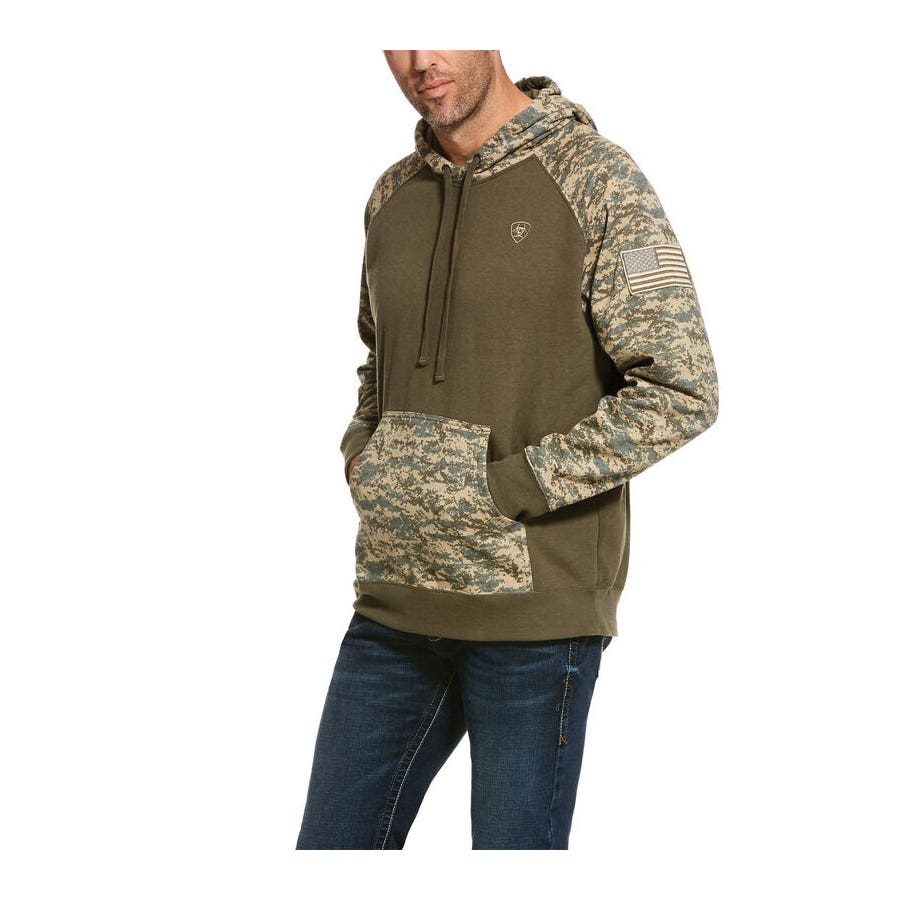 Ariat Patriot Series Hoodie, S, Cotton/Polyester, Sage Green Digital Camo