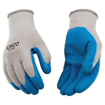 Kinco 1791-3PK-L Coated Gloves, Men's, L, 7 to 8 in L, Knit Wrist Cuff, Latex Coating, Cotton/Polyester, Blue/Gray, 3/PK