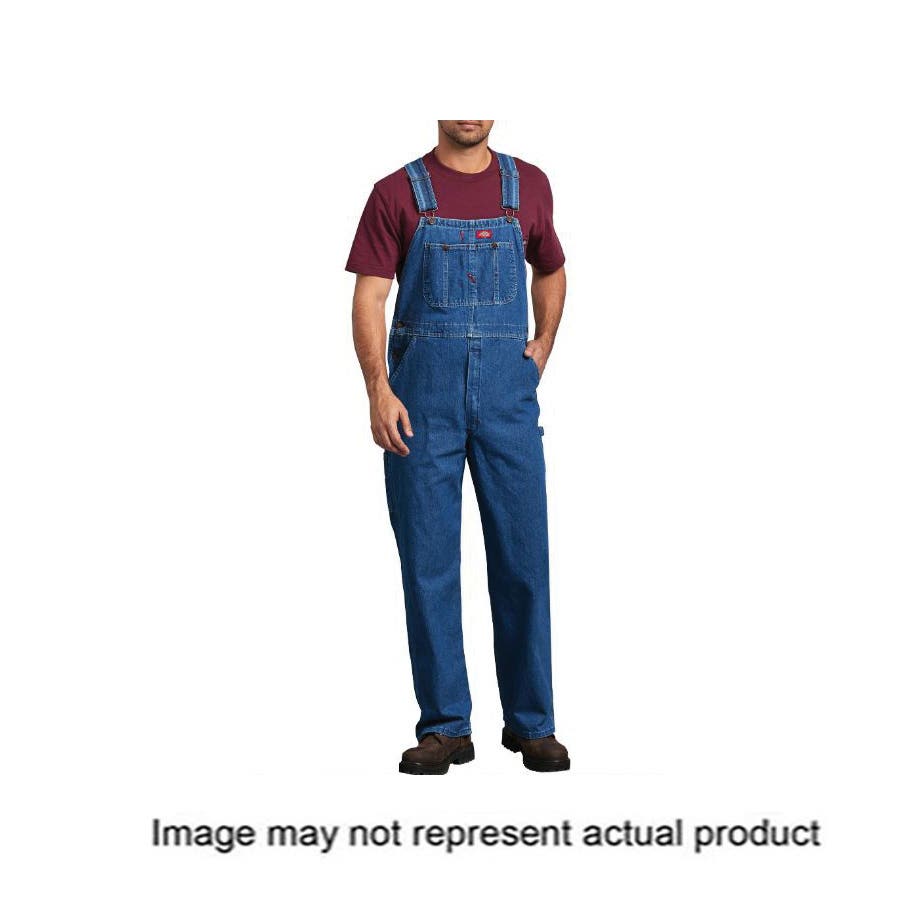 Dickies 8396SNB 50/30 Bib Overalls, 30 in L Inseam, 50 in Waist, Cotton/Stonewashed Denim, Stonewashed Indigo Blue