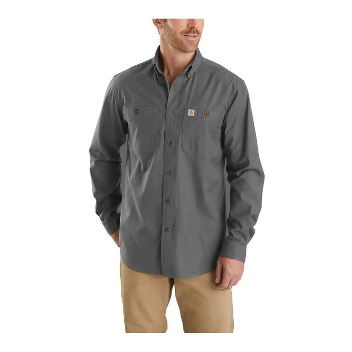Carhartt Rigby Series Shirt, 2XL, Regular, Cotton/Spandex, Gravel, Button-Down Collar, Long Sleeve