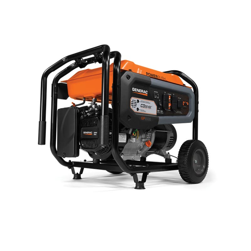 Generac GP Series 7680 Portable Generator, 30 A, 120/240 V, Gasoline, 6.9 gal Tank, 10.5 hr Run Time, Recoil Start