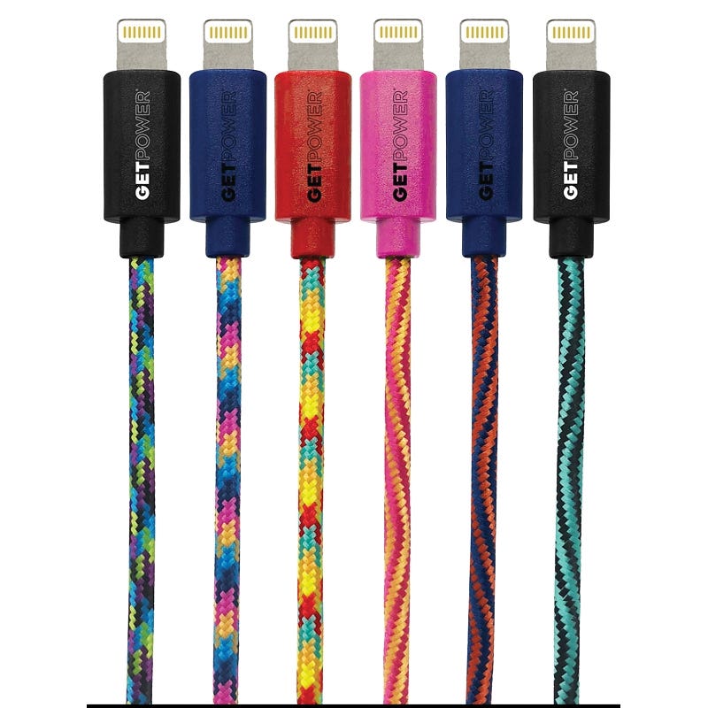 GetPower Cable, Nylon Sheath, Assorted Sheath, 10 ft L
