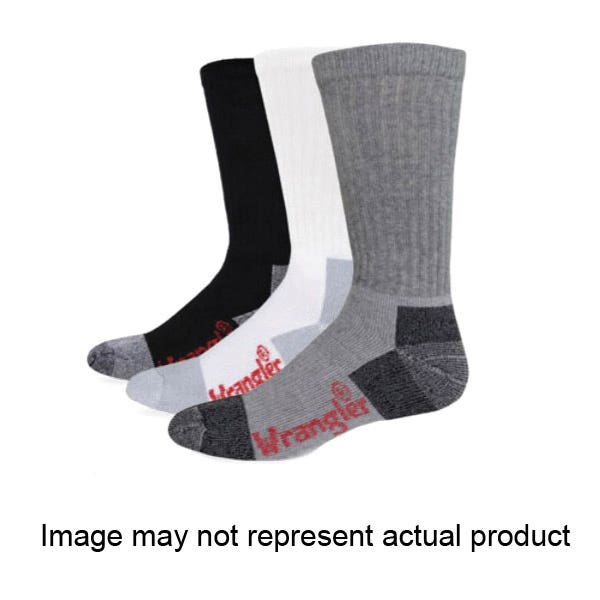 Wrangler Crew Work Socks, Men's, L, Cotton/Nylon/Spandex, White