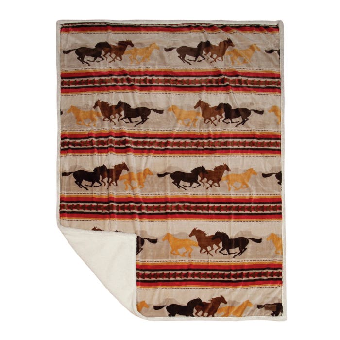 Carstens Wrangler Running Horse Country Sherpa Fleece Throw Blanket