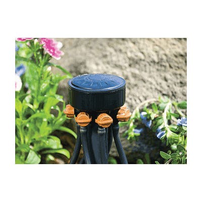 DIG Adjustable Drip Manifold, 1/2 x 1/4 in FPT x Barb, 6 -Port, EPDM/Plastic