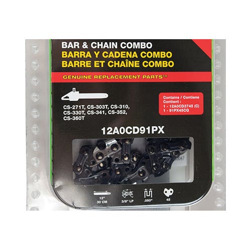 Echo 91PX45CQ Chainsaw Chain, 12 in L Bar, 0.05 ga, 3/8 in TPI/Pitch, 45-Link