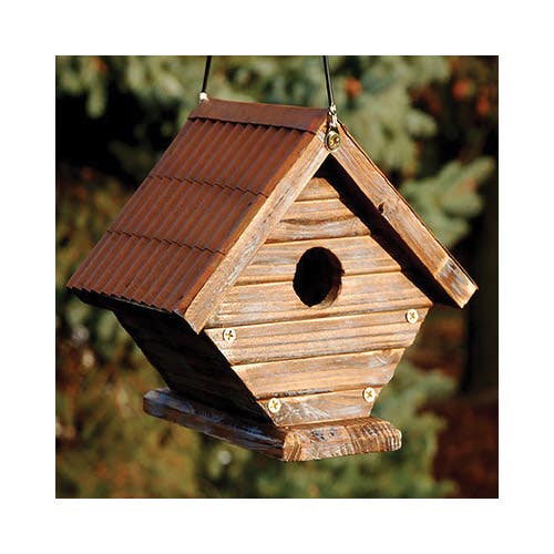 Woodlink Rustic Bird House, 7-1/4 in W, 7-1/4 in D, 6-1/2 in H, Wood, Hook Mounting
