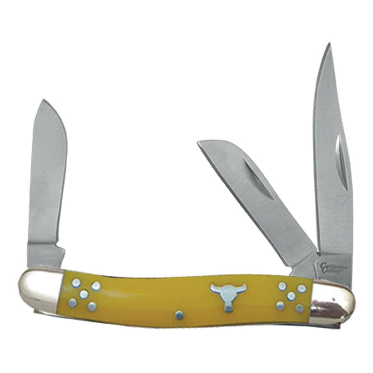 Cattleman CC0001YD Stockman Pocket Knife, 2-1/2 in L Blade, Stainless Steel Blade, 3-Blade, Yellow Handle